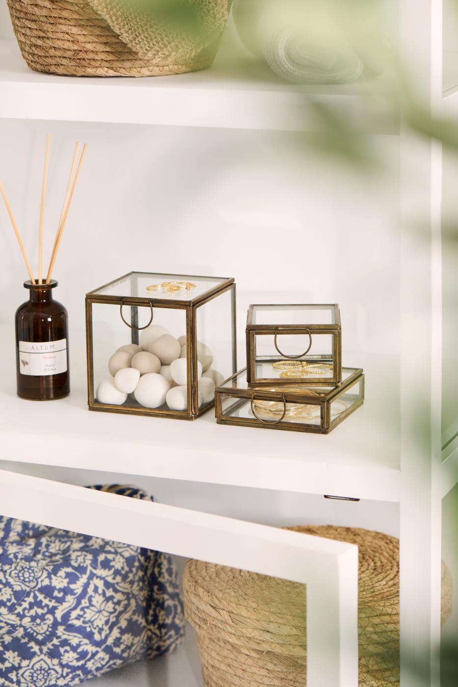 Vintage Style Decorative Glass Box | Bronze Metal