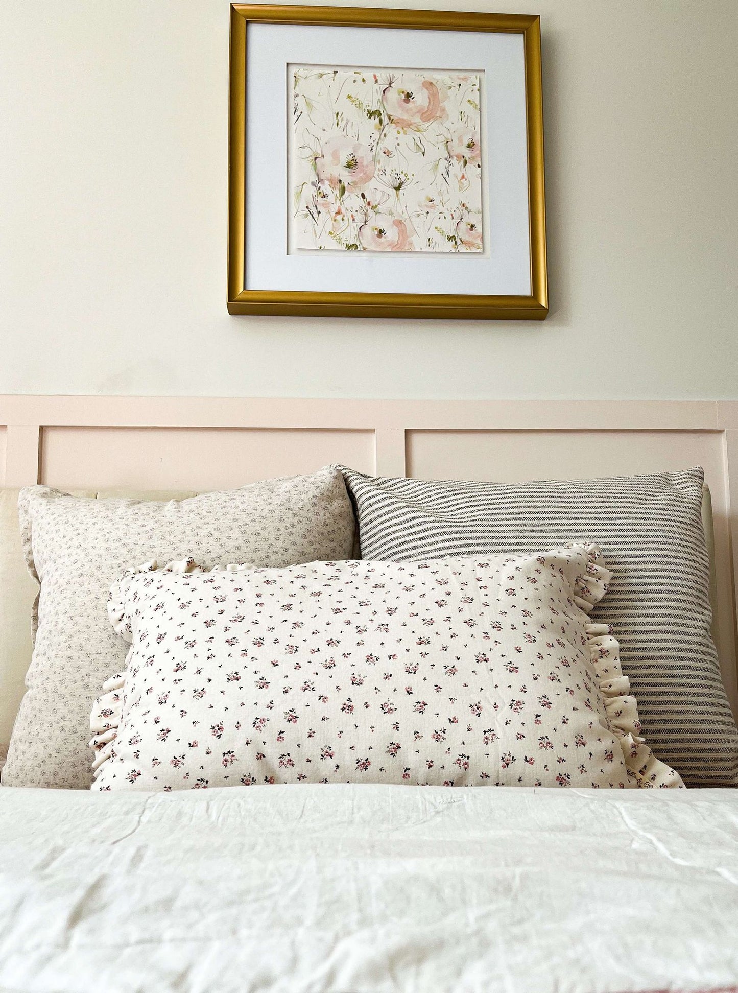 Housse de coussin June | Ligné horizontal crème et stone