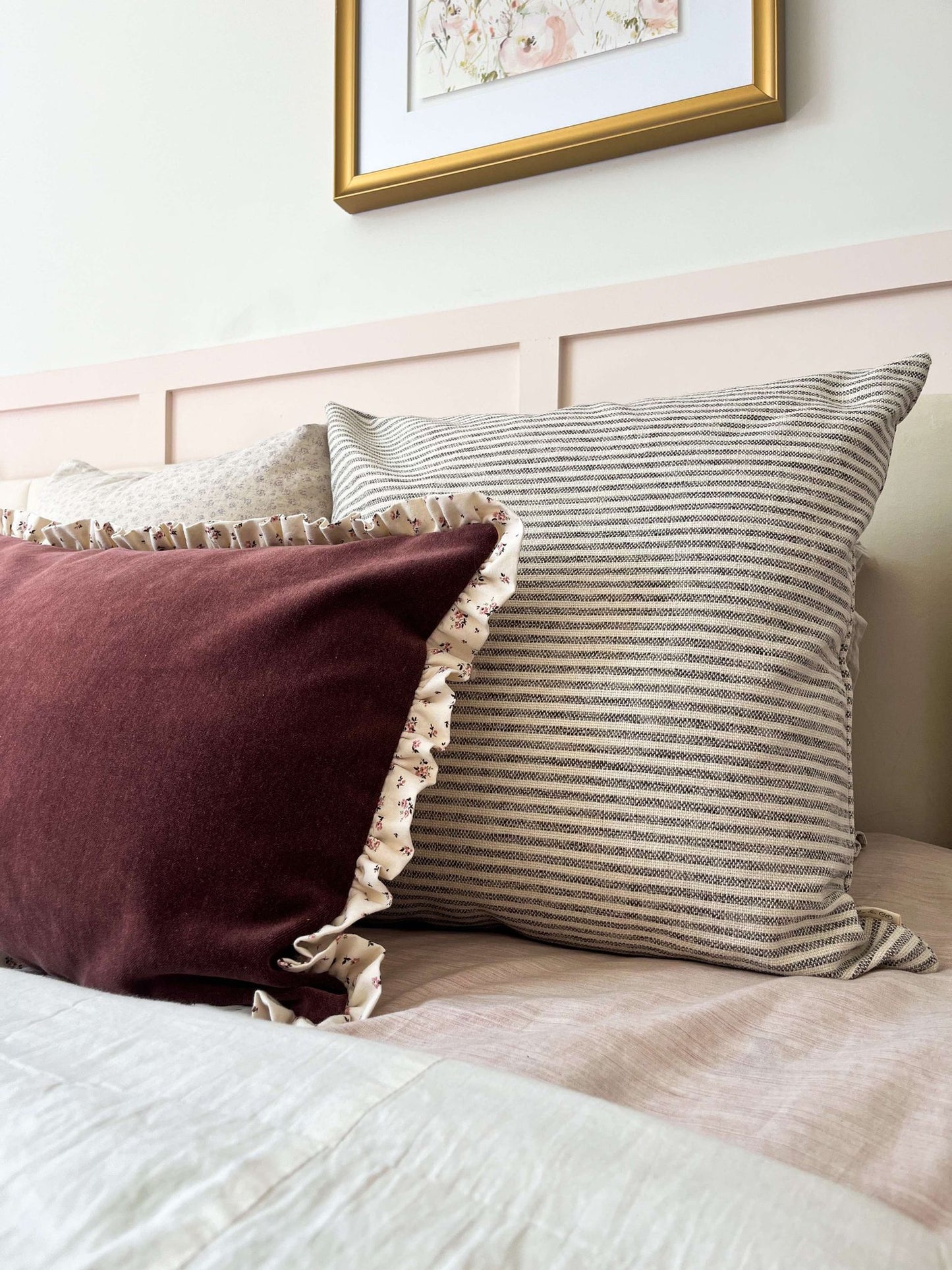 Housse de coussin June | Ligné horizontal crème et stone
