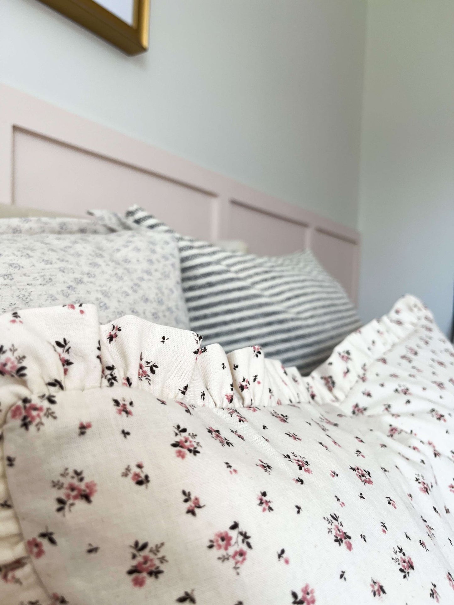 Housse de coussin June | Ligné horizontal crème et stone