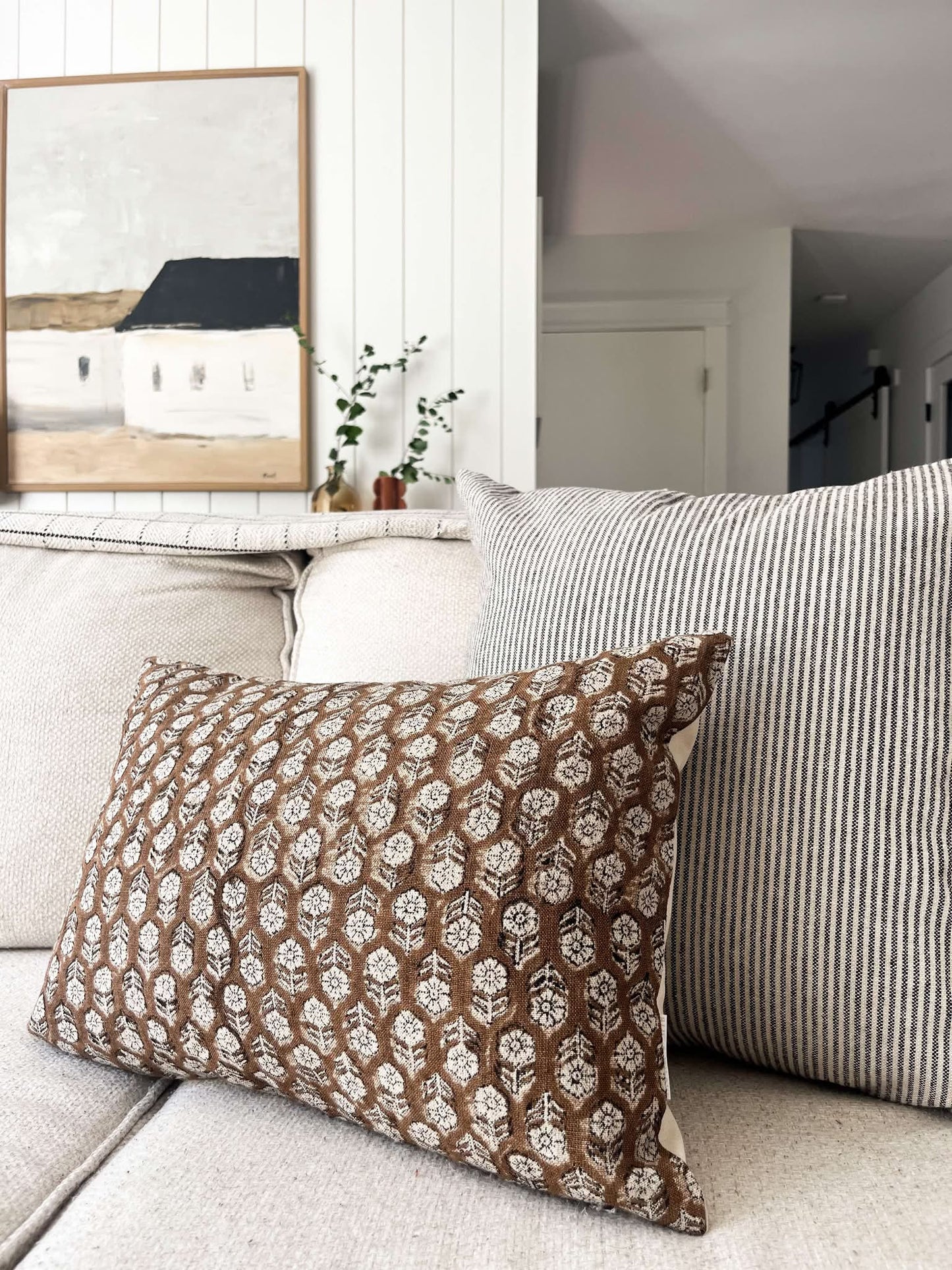 Housse de coussin Mathilde | Ligné bleu foncé