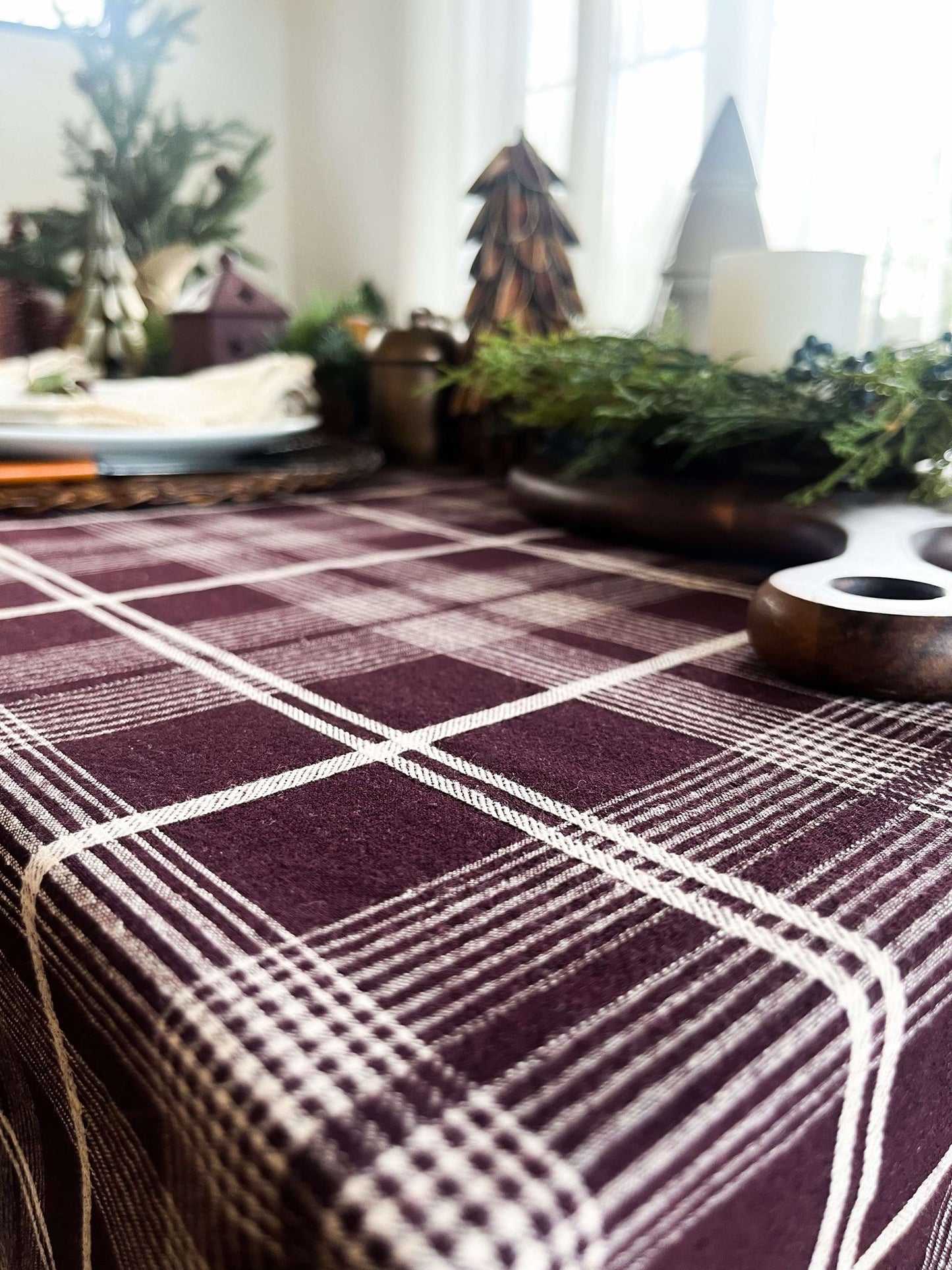 Nappe à carreaux temps des Fêtes | couleur Aubergine