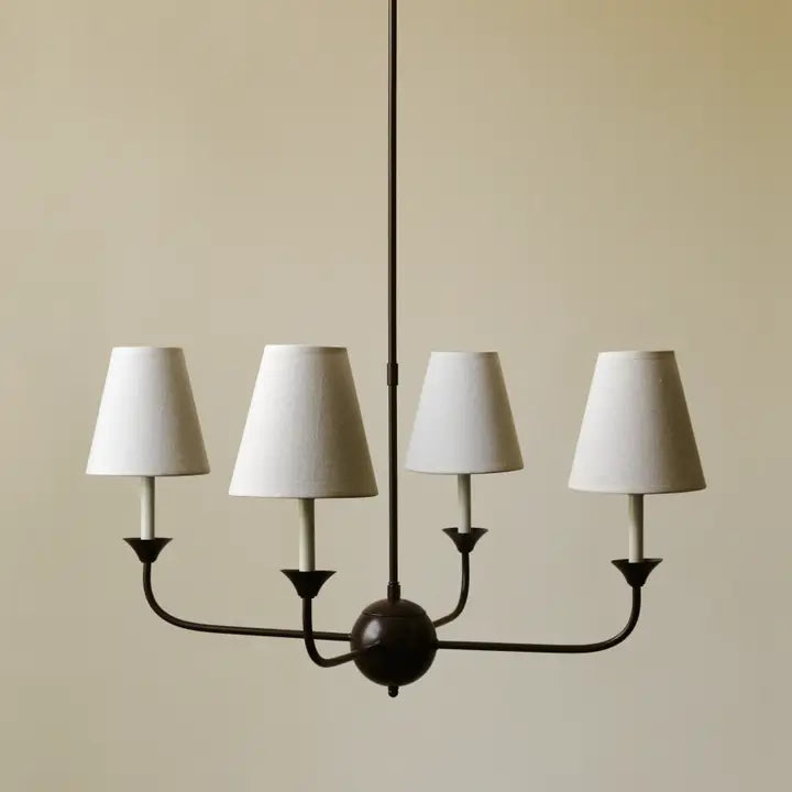 Lustre 4 Lumières Abat-jours | Lin Blanc Vintage
