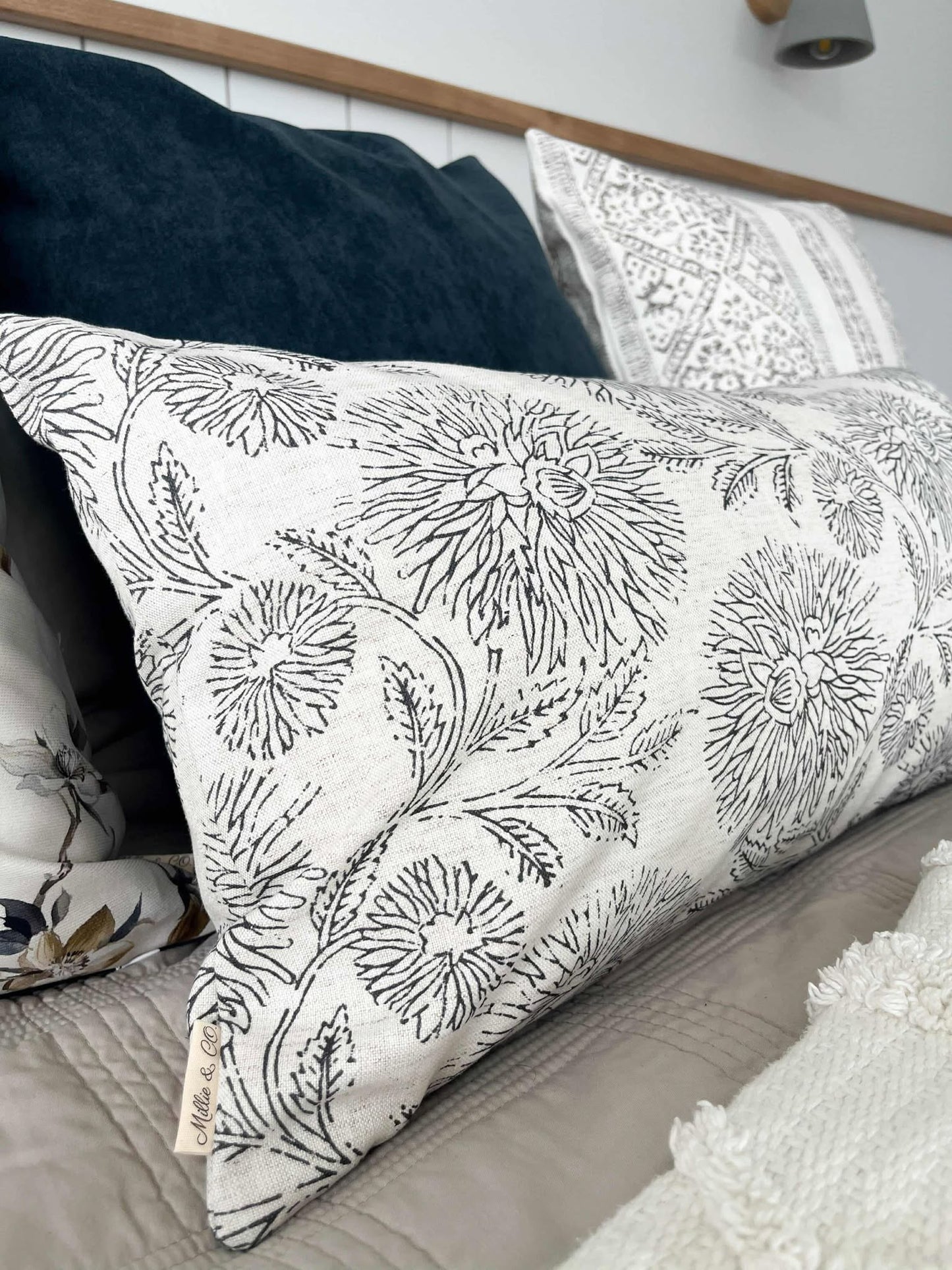 Housse de coussin Aimée | Lin Blanc et Ardoise