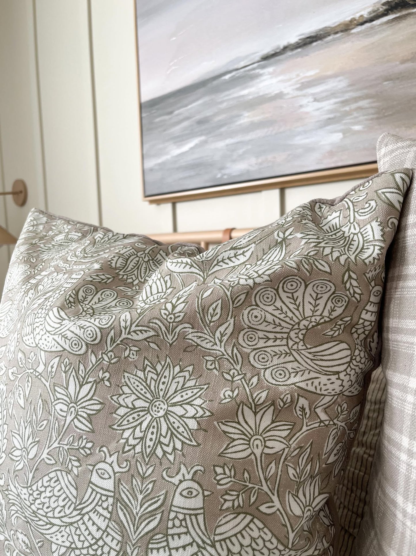 Housse de coussin Gia | Greige et vert Fenouil