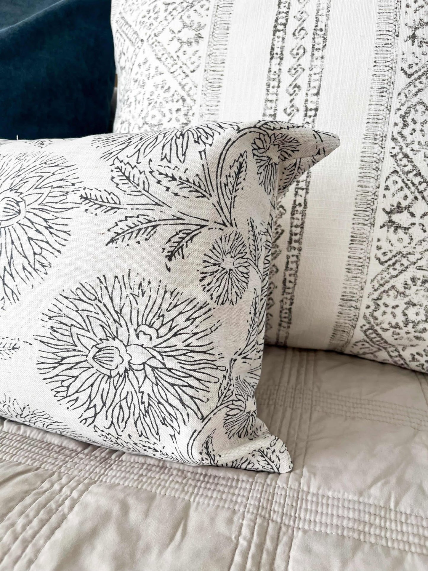 Housse de coussin Aimée | Lin Blanc et Ardoise