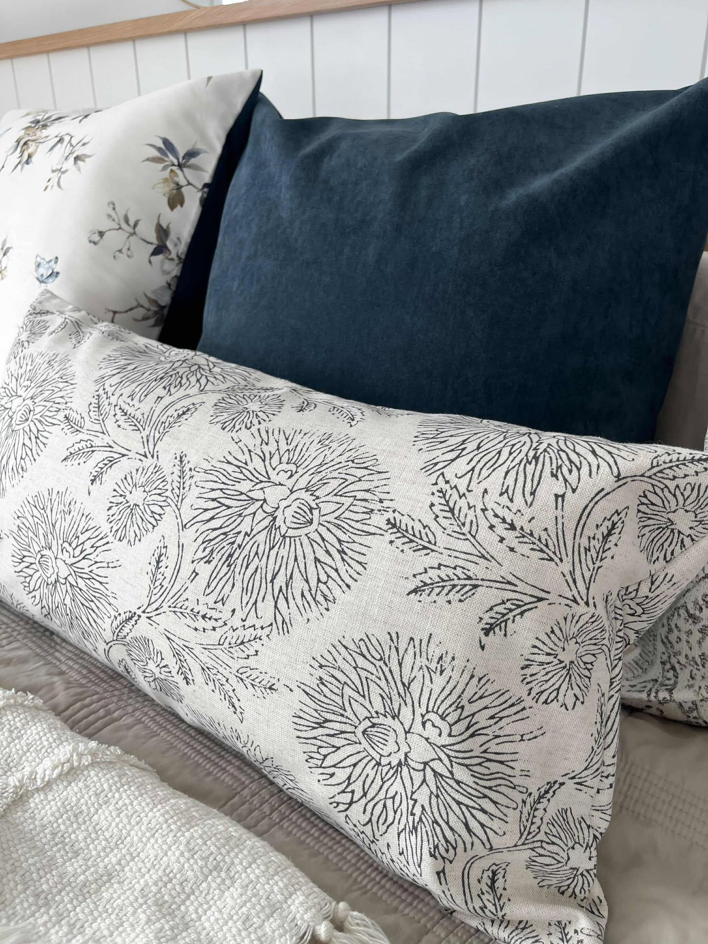 Housse de coussin Aimée | Lin Blanc et Ardoise