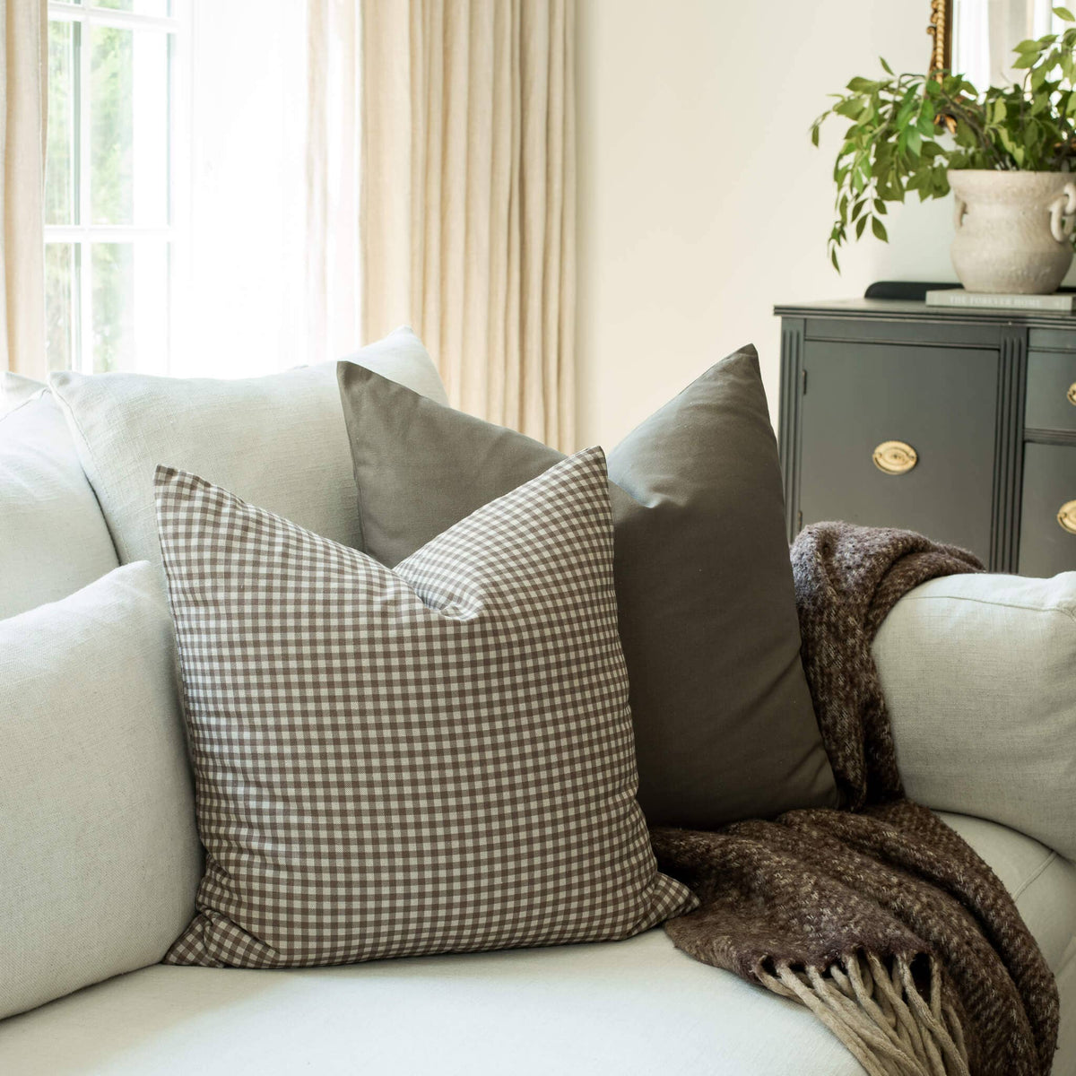 Housse de coussin Elodie | Vichy taupe