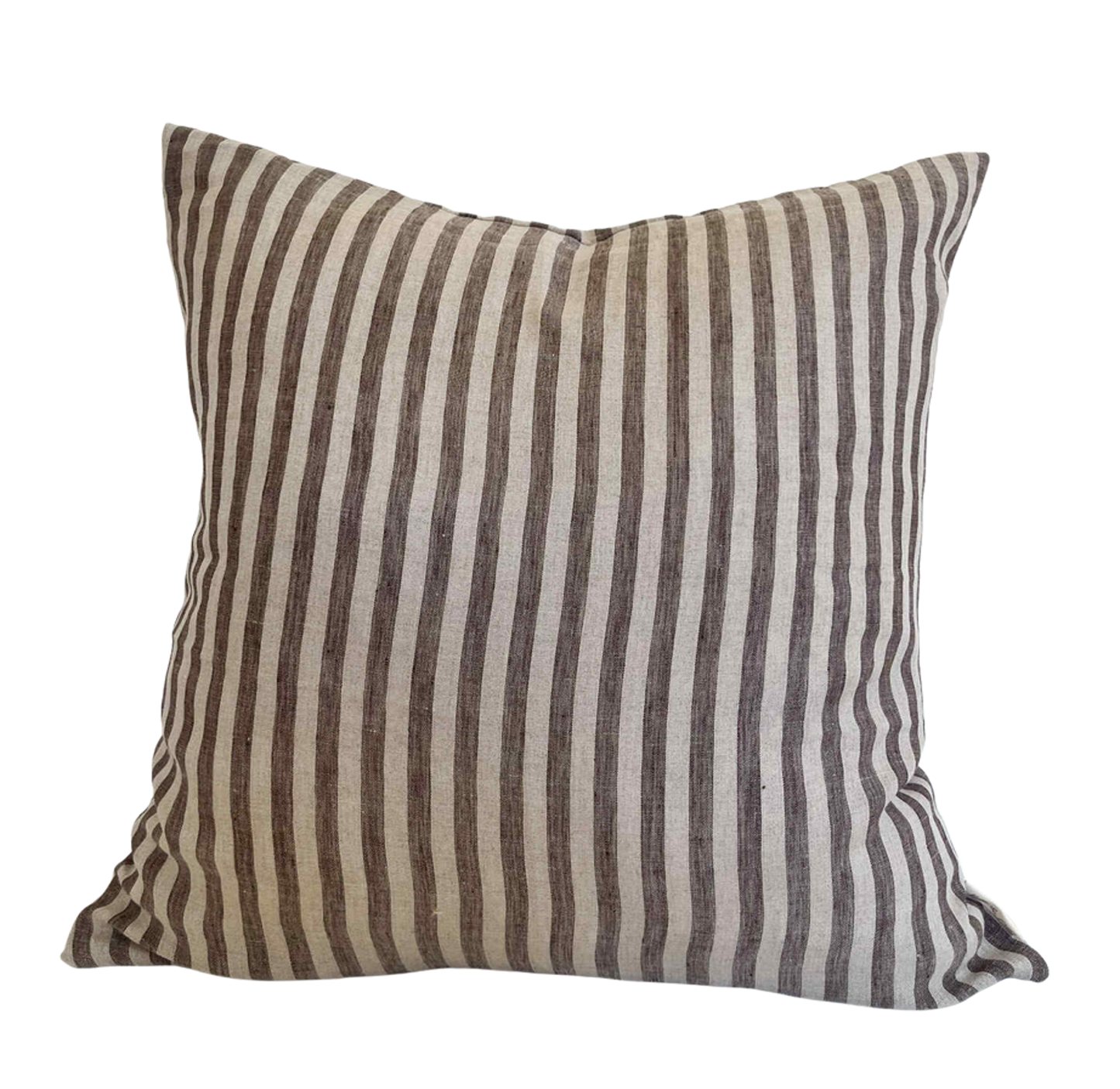 Housse de coussin Alba | 100% lin rayé brun foncé