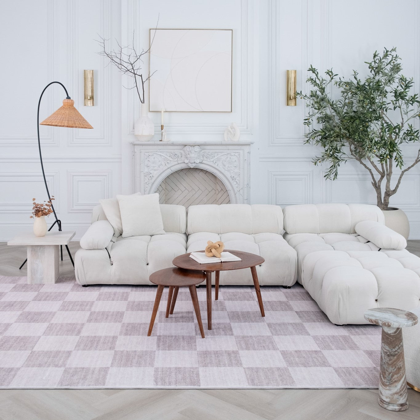 Tapis beige à carreaux géométriques | Eclipse