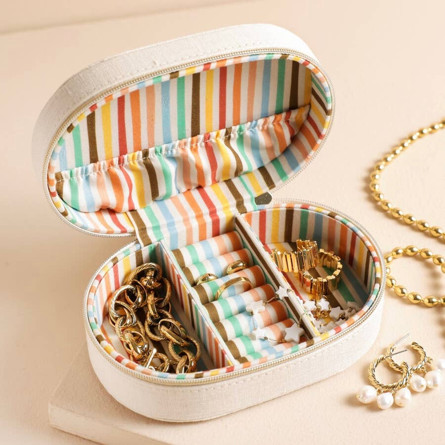 Étui à bijoux de voyage ovale brodé « Ciao Bella »