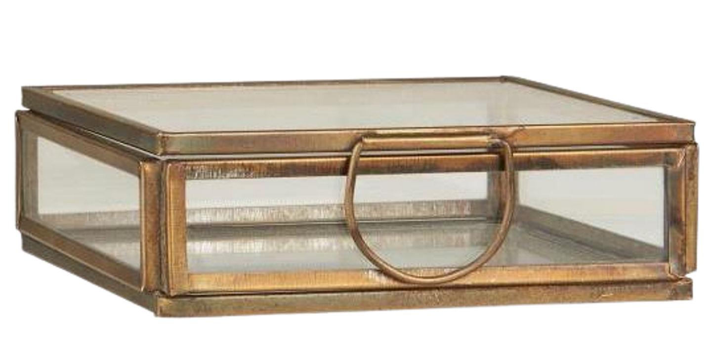 Boîte décorative en verre style vintage | Métal bronze