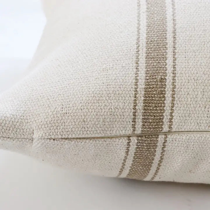 Housse de coussin Mahée à double rayure | Crème et Avoine foncé