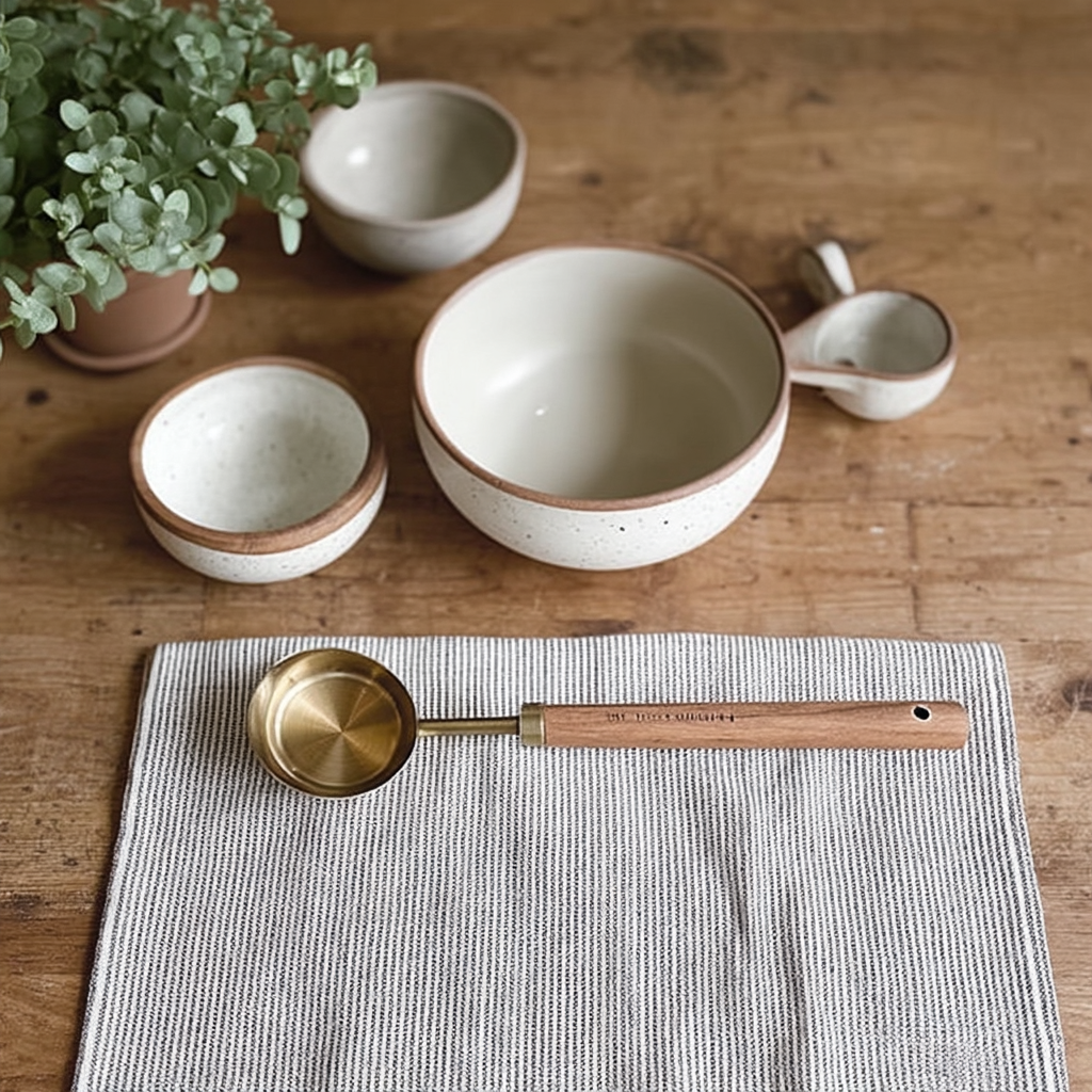 Tasses à mesurer en bois et or | Lot de 8