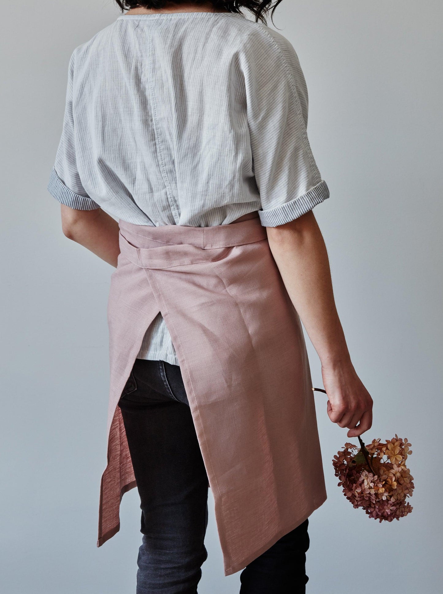 Tablier demi-lin | Rose poudré
