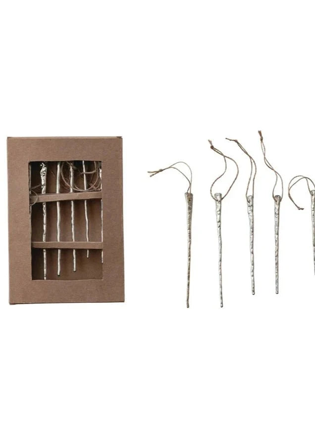 Ornements en verre argent en forme de glaçons | Lot de 6