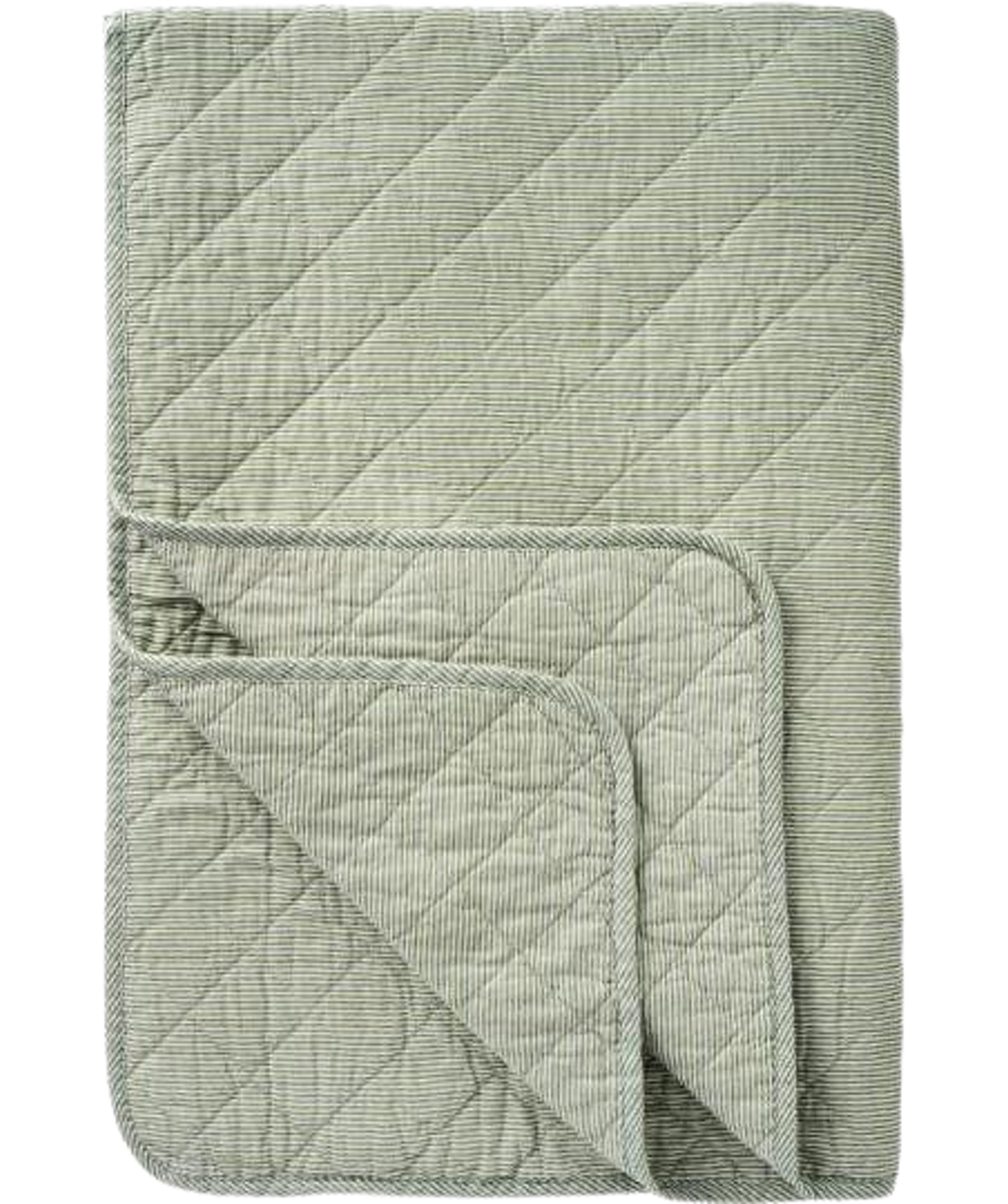 Quilt en coton matelassé| Rayé blanc et vert sauge