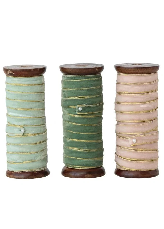 Ruban de velours à bordures métalliques sur bobine en bois |10 yards