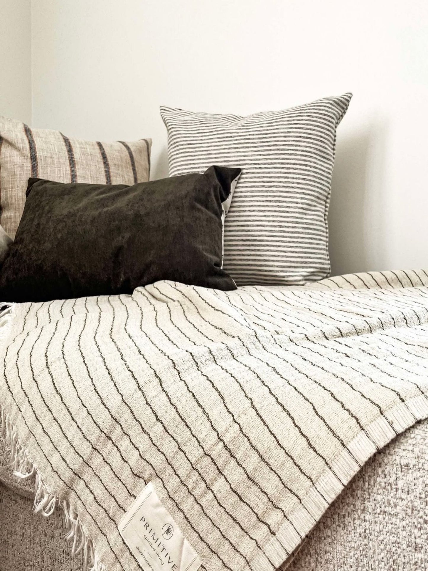 Housse de coussin June | Ligné horizontal crème et stone