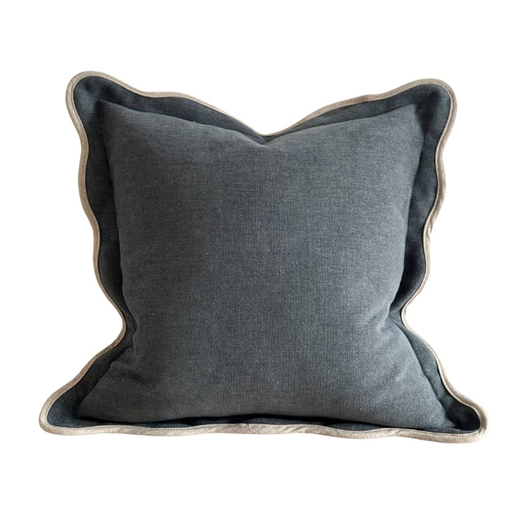 Housse de coussin Laurel bleu bruneux |  Bord festonné