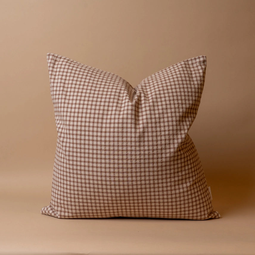 Housse de coussin Colby |  À carreaux bruns