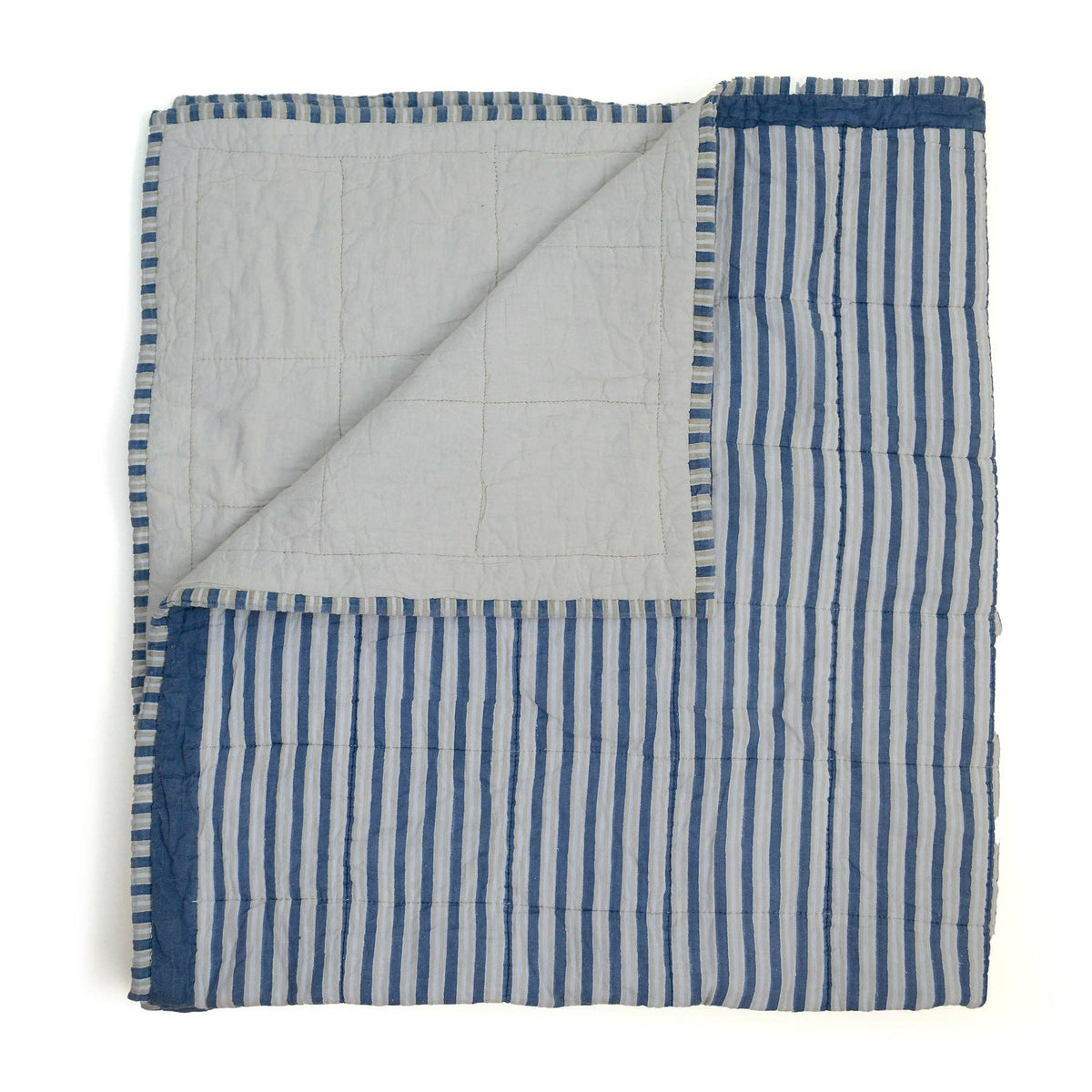 Courtepointe réversible pour bébé | Rayures bleues vintage et flocons d'avoine