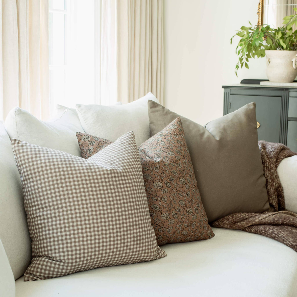 Housse de coussin Elodie | Vichy taupe