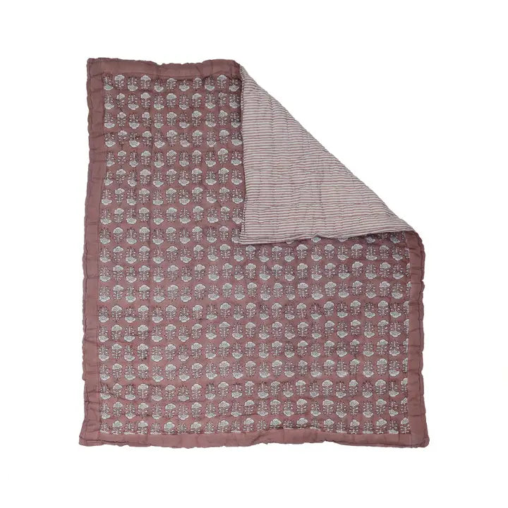 Courtepointe réversible pour bébé | Motif floral Framboise-tan
