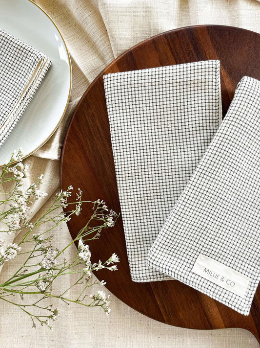 Ensemble de serviettes de table (Lot de 4) | Motif rectiligne Ivoire et vert profond