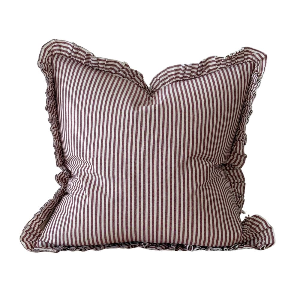 Housse de coussin Josie à rayures bordeaux