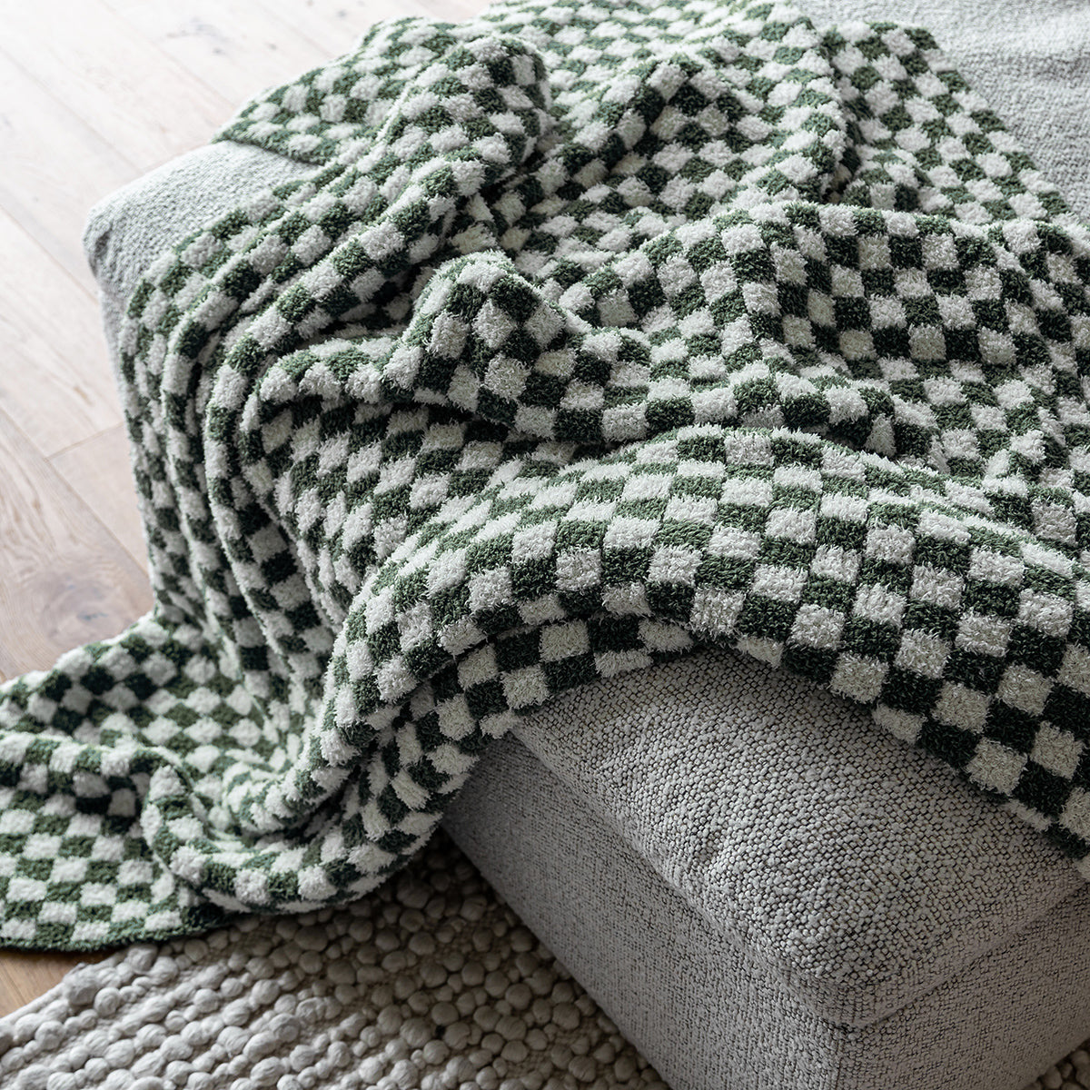 Couverture  à carreaux | vert forêt et gypsophile
