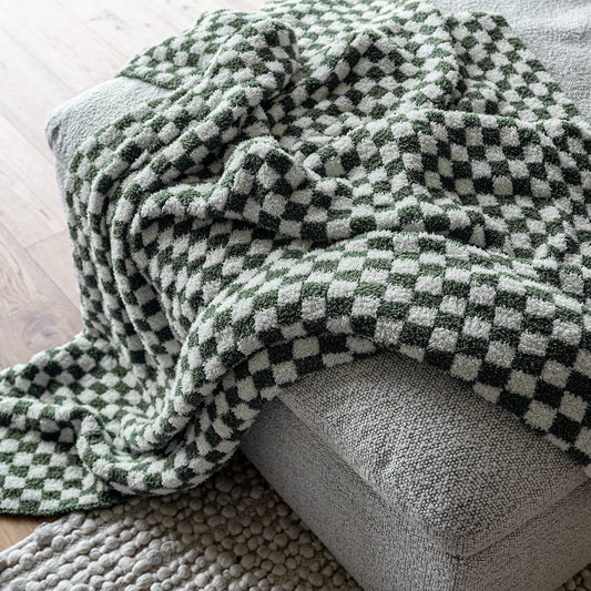 Couverture  à carreaux | vert forêt et gypsophile