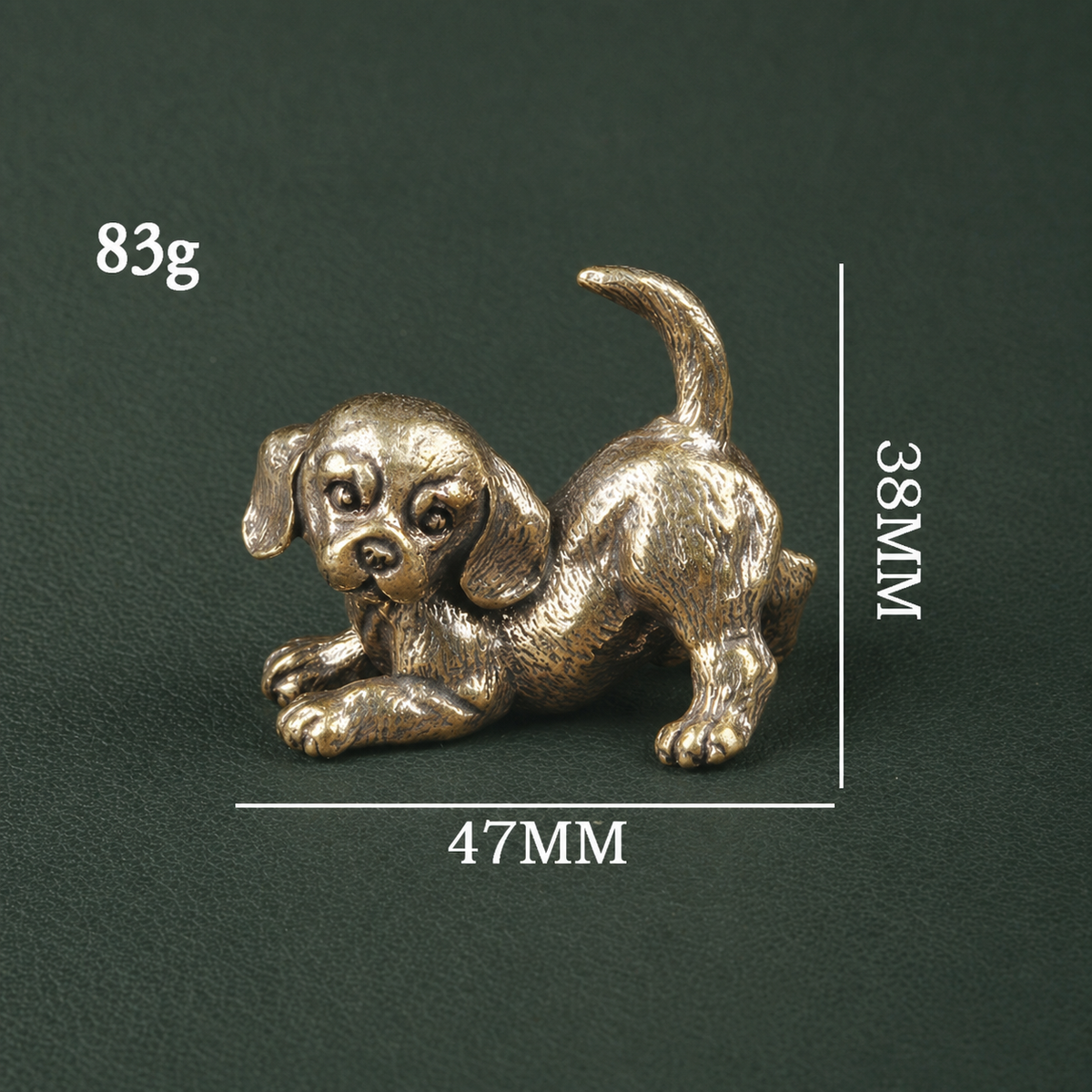 Trio figurines du Chiot en laiton antique | Collection "Porte-bonheur"