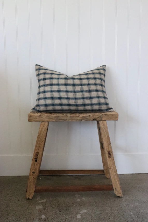 Housse de coussin à carreaux Lawrence | Bleu et naturel