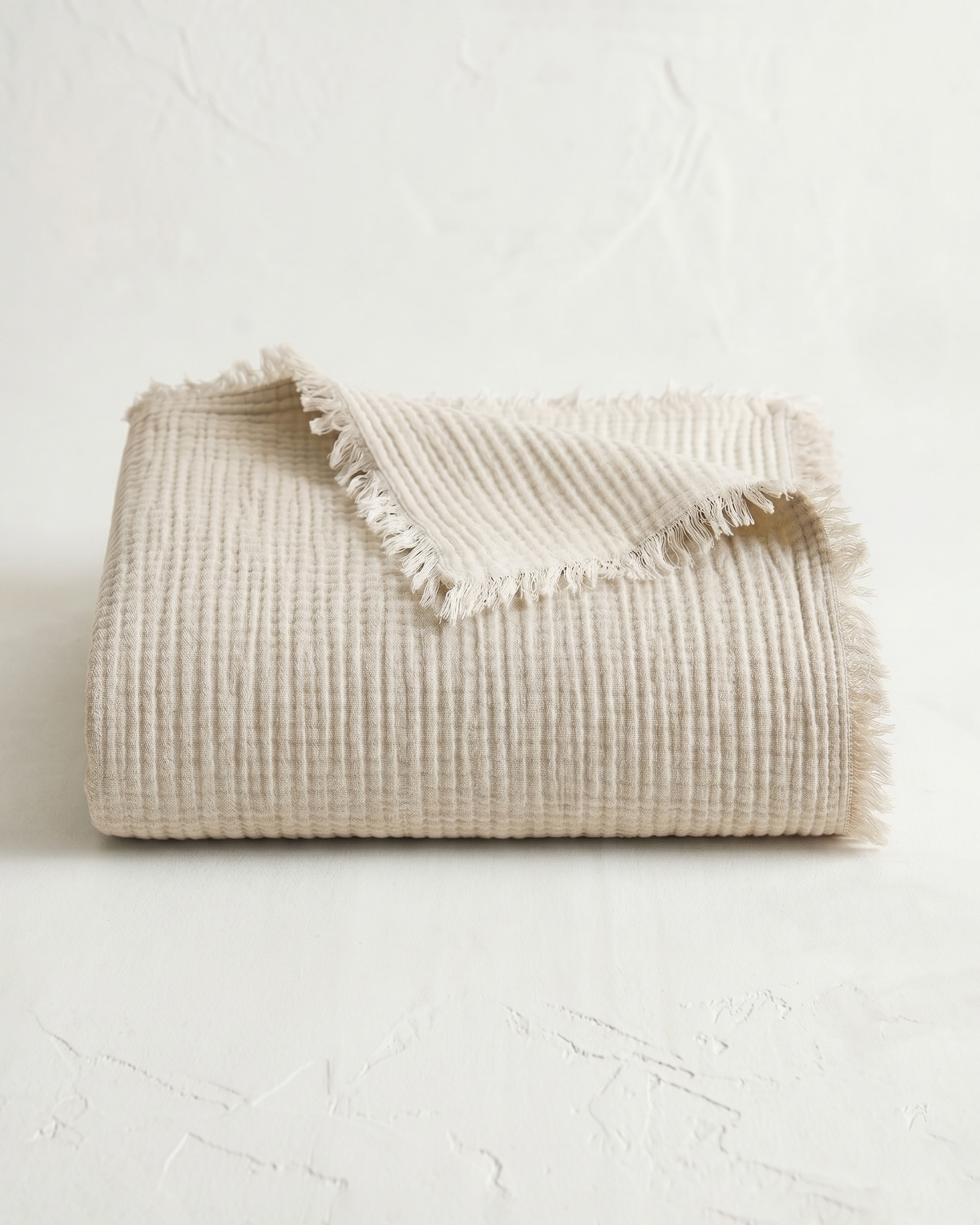 Jeté de lit mousseline gaufré| Beige sablé