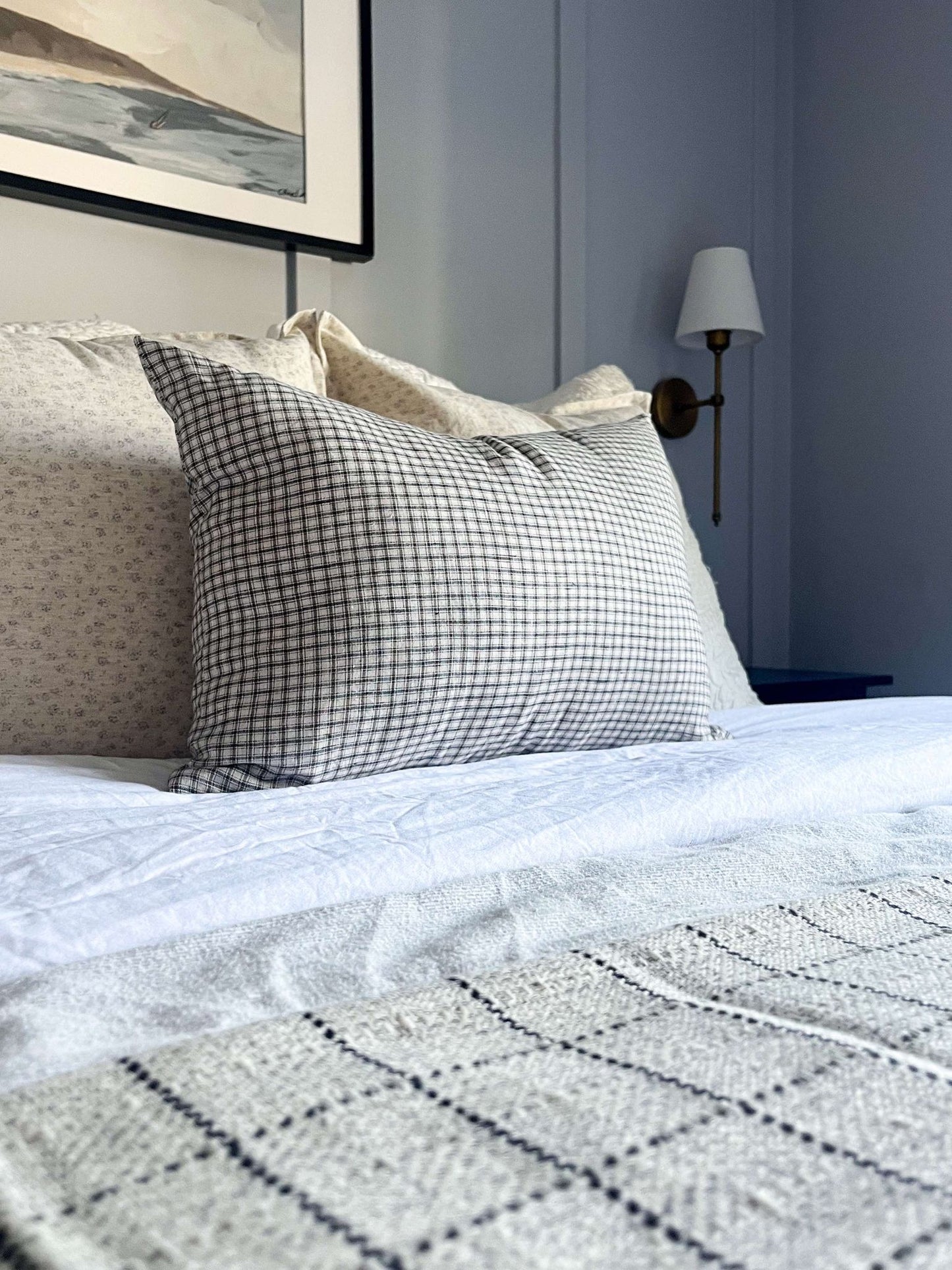 Jeté de lit - Plaid couvre-lit à carreaux | Tons gris et beige