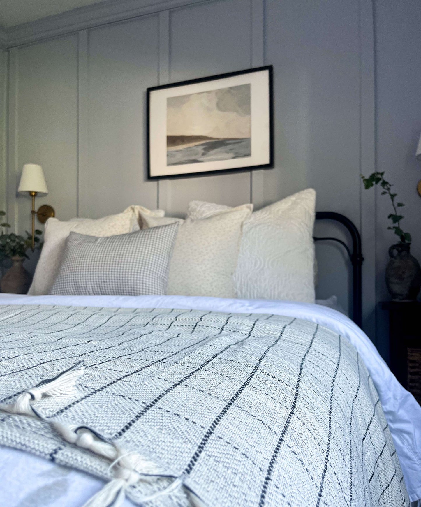 Jeté de lit - Plaid couvre-lit à carreaux | Tons gris et beige
