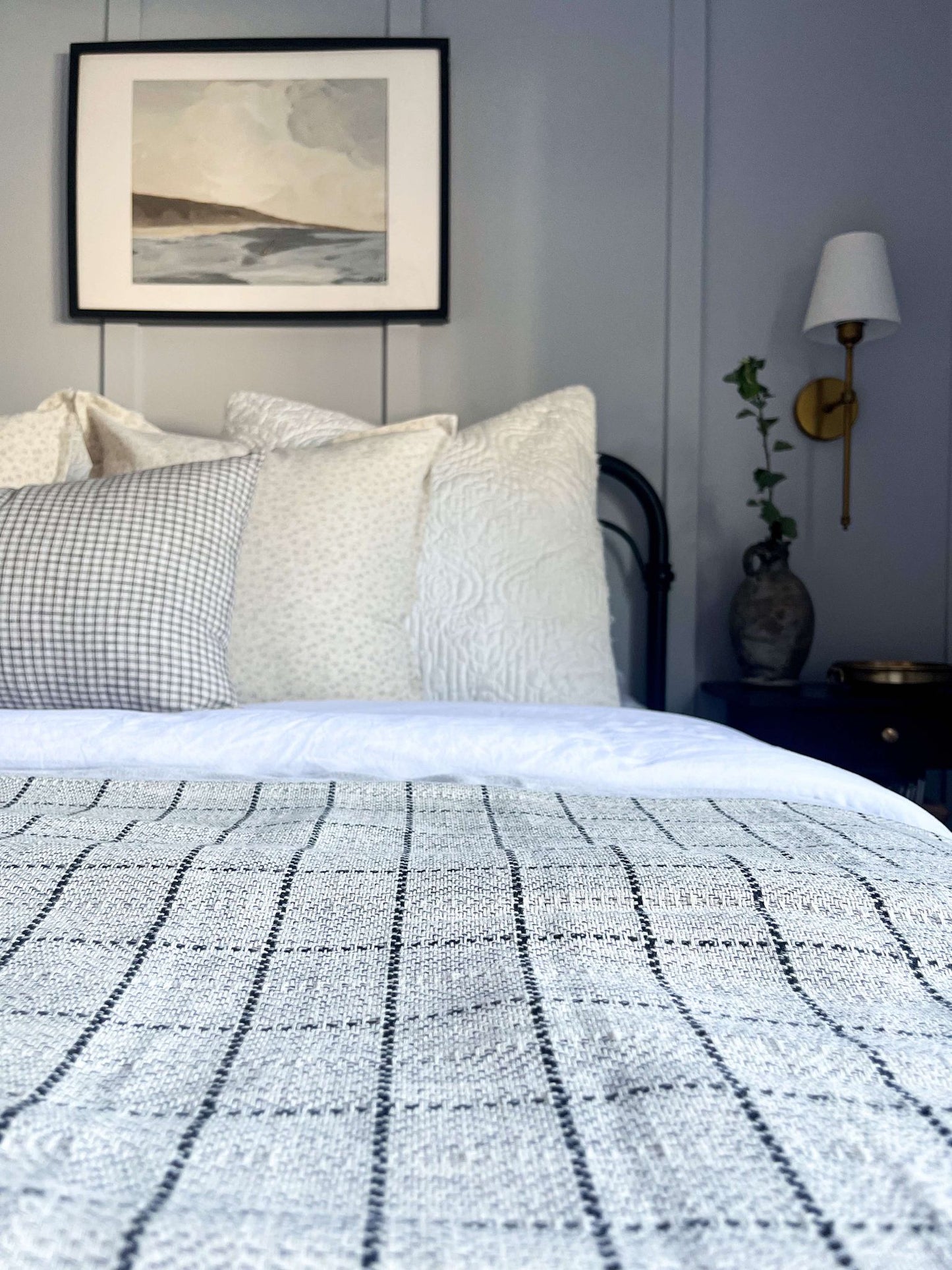 Jeté de lit - Plaid couvre-lit à carreaux | Tons gris et beige
