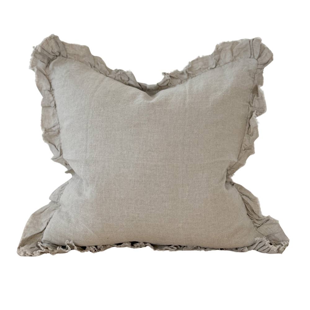 Housse de coussin Allie lin à volants  | Beige naturel