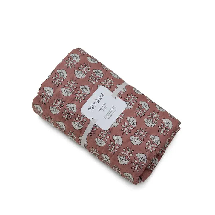 Courtepointe réversible pour bébé | Motif floral Framboise-tan