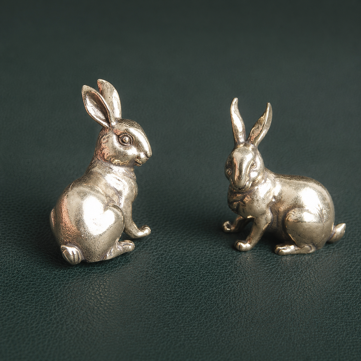 Figurine Les Lapins en laiton antique (DUO) | Collection "Porte-bonheur"