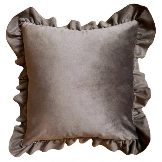 Housse de Coussin Gloria Velours à Volants | Couleur café