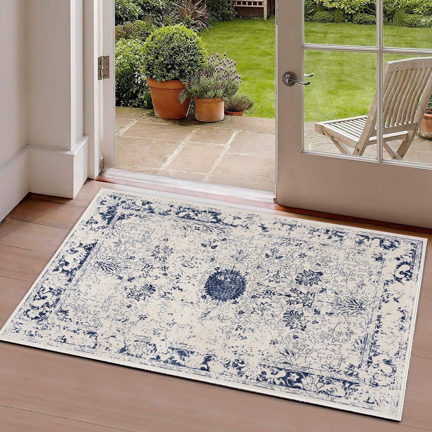 Tapis bleu contemporain et transitionnel | Havana