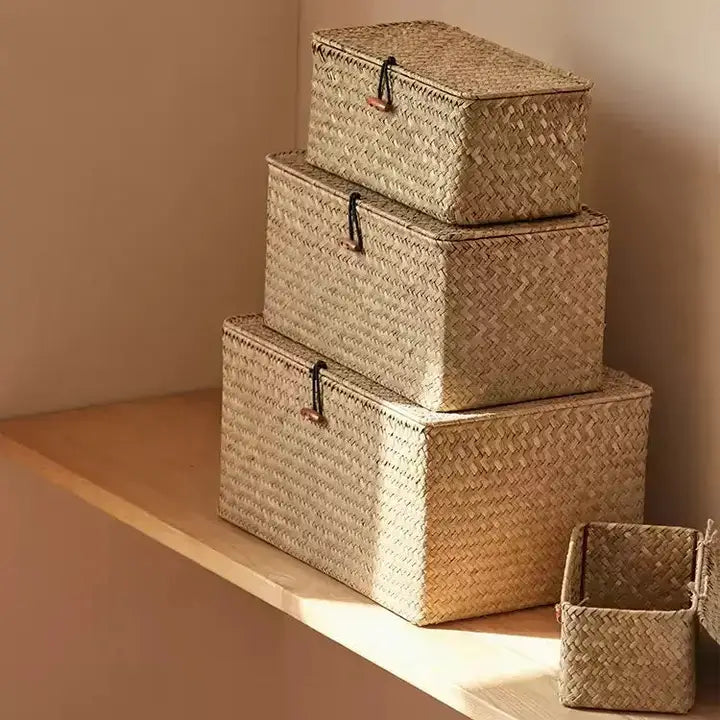Boîte de rangement tissée | Avec couvercle