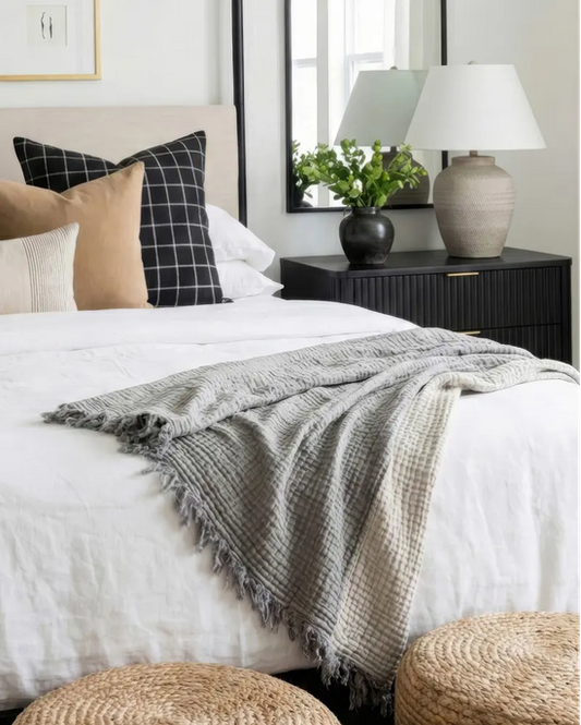 Jeté mousseline gaufré| Anthracite doux