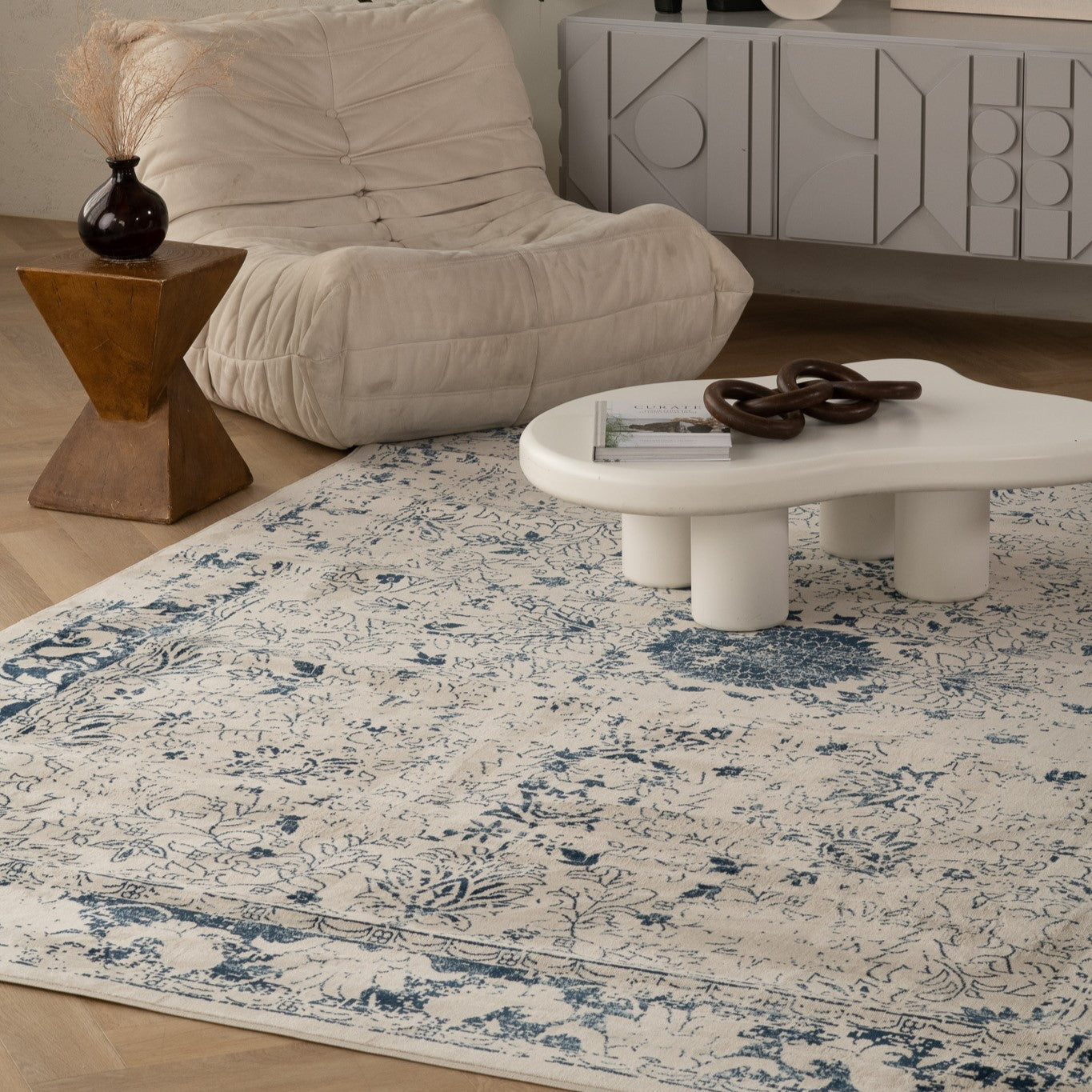 Tapis bleu contemporain et transitionnel | Havana