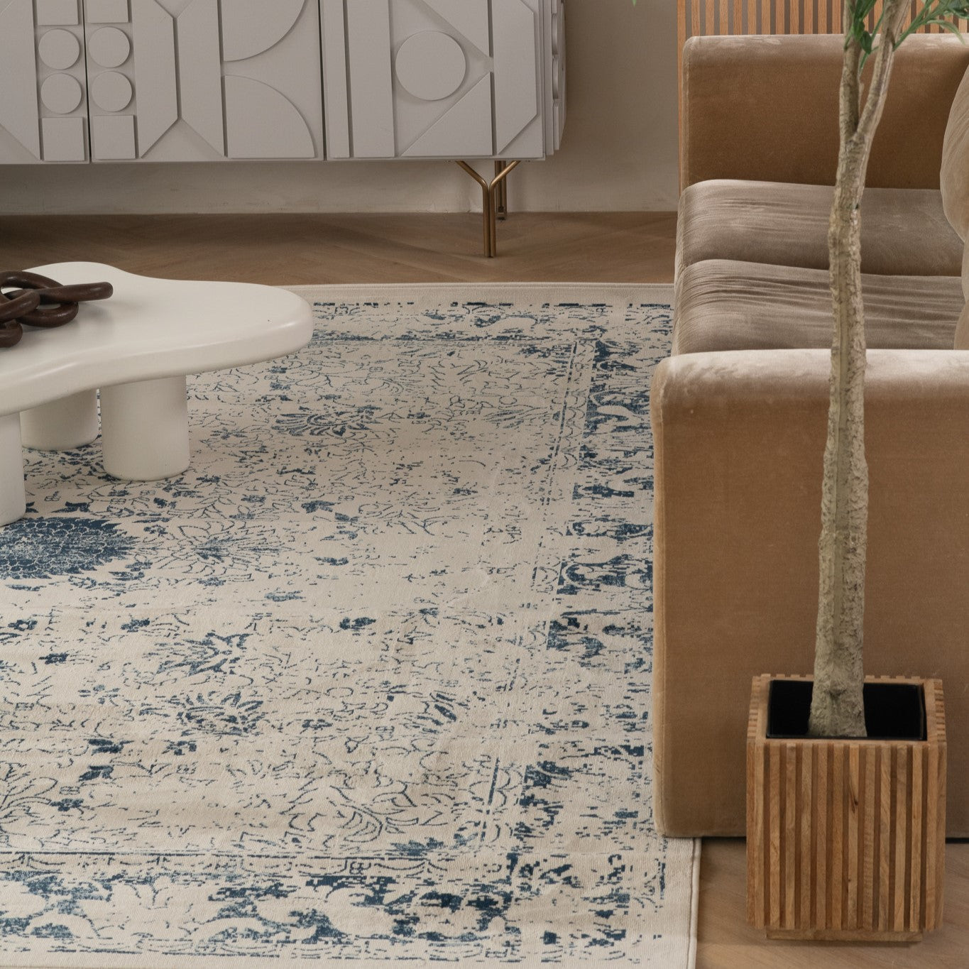 Tapis bleu contemporain et transitionnel | Havana