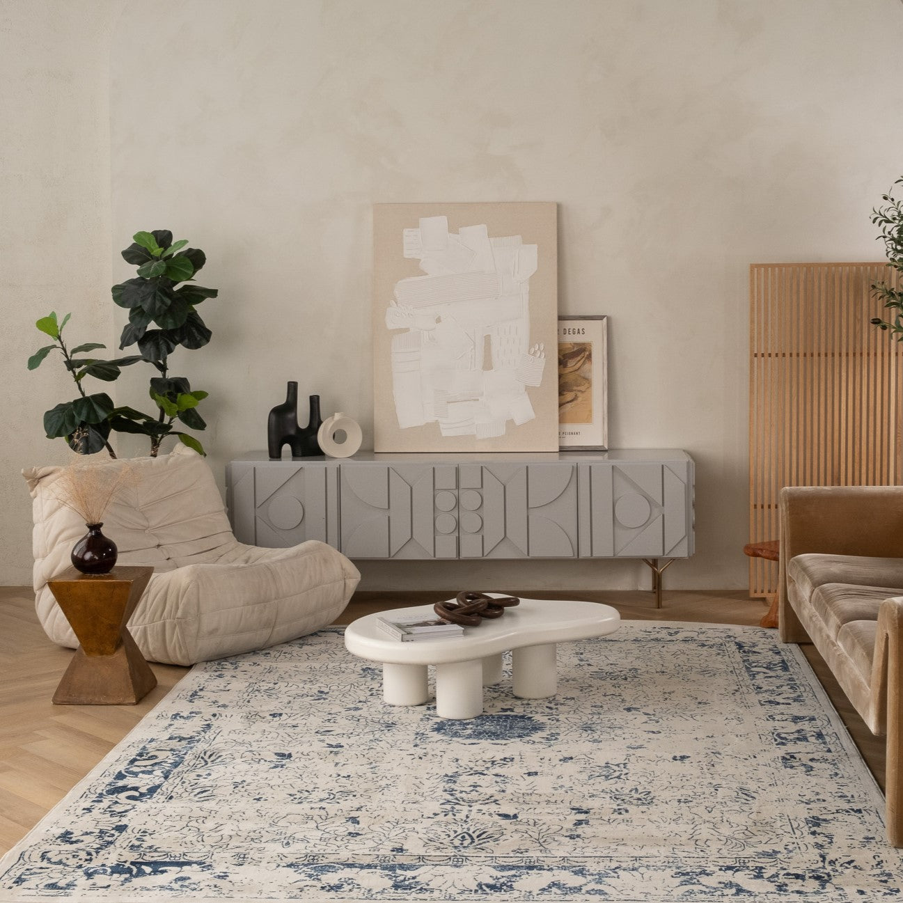 Tapis bleu contemporain et transitionnel | Havana