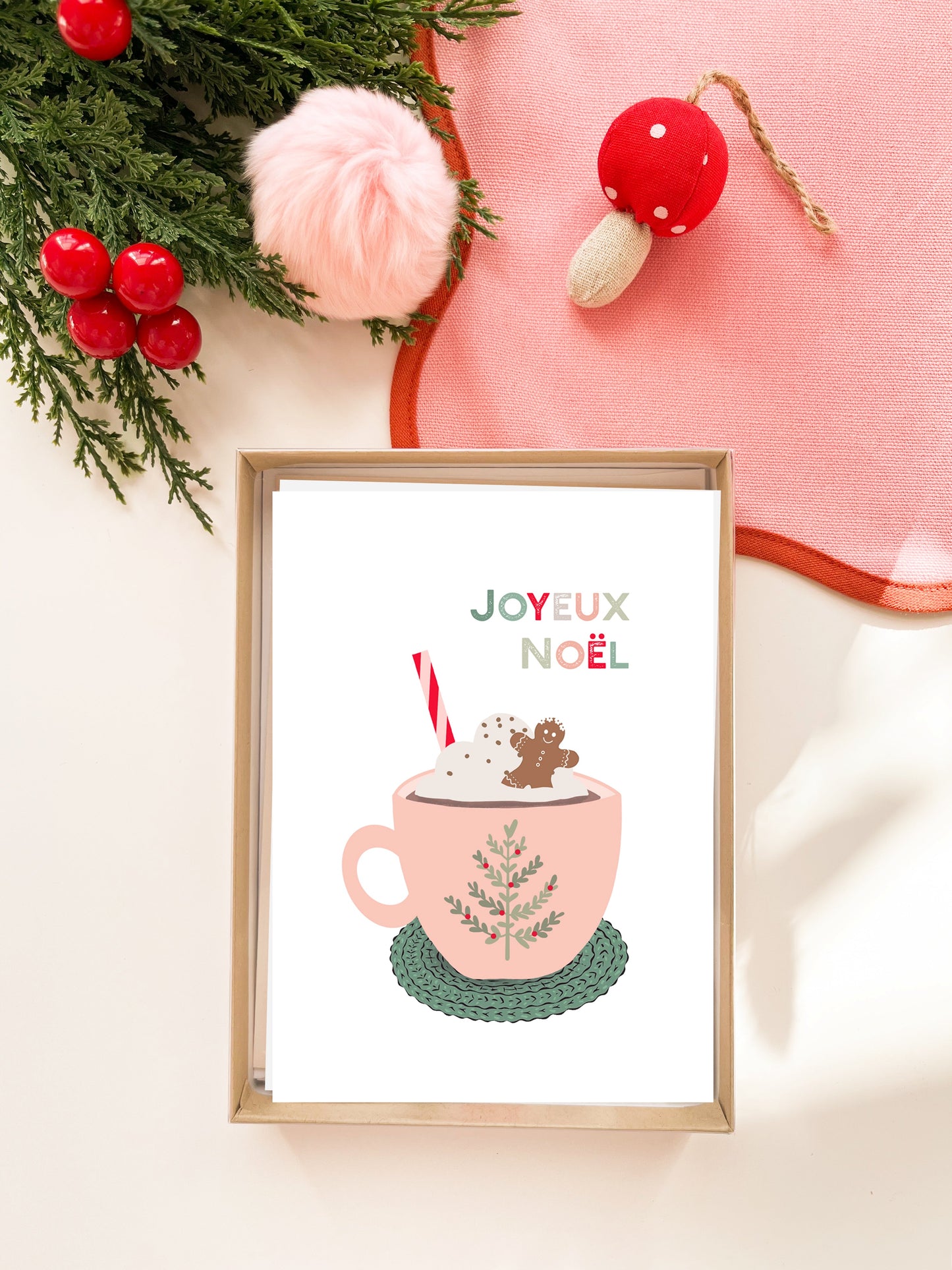 Coffret de 6 cartes de Noël pliées - Café de Noël