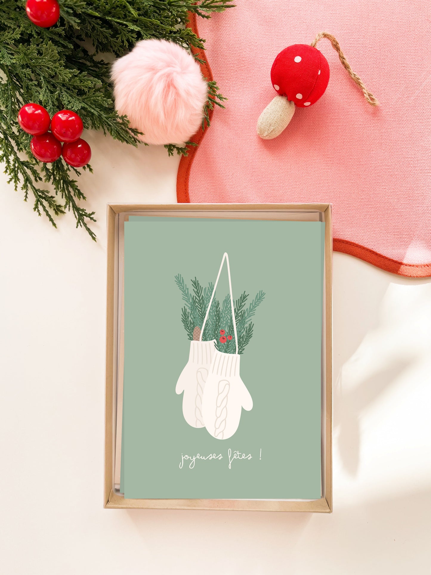 Coffret de 6 cartes de Noël pliées - Mitaines